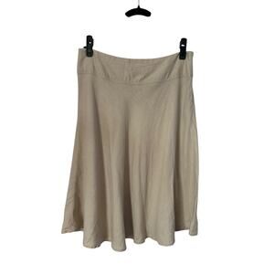 Merona Skirt Size 8 Khaki 100% Linen A Line Casual Wide Waist Trim Side Zip Up